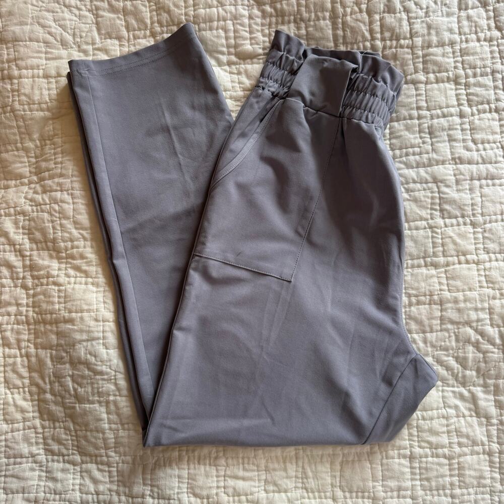 Light Gray High Waisted Elastic Waist Paperbag Pants Tapered Trousers — Size L
